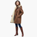 Women's Roomy Mid-Length Duffle Coat with Toggles and Faux Fur Collar