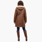 Women's Roomy Mid-Length Duffle Coat with Toggles and Faux Fur Collar