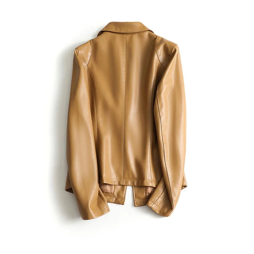 Women's Single-Button Leather Blazer with Close Structured Fit