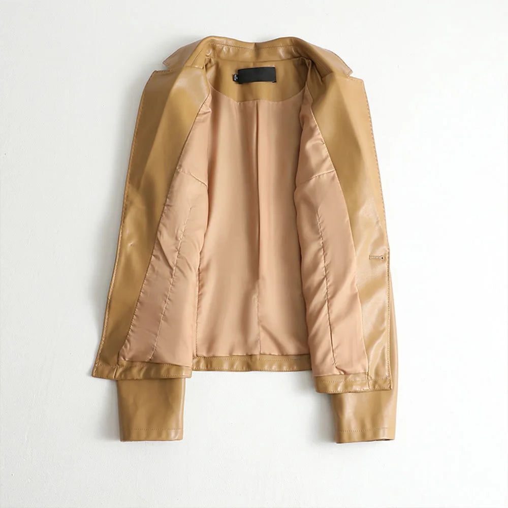 Women's Single-Button Leather Blazer with Close Structured Fit