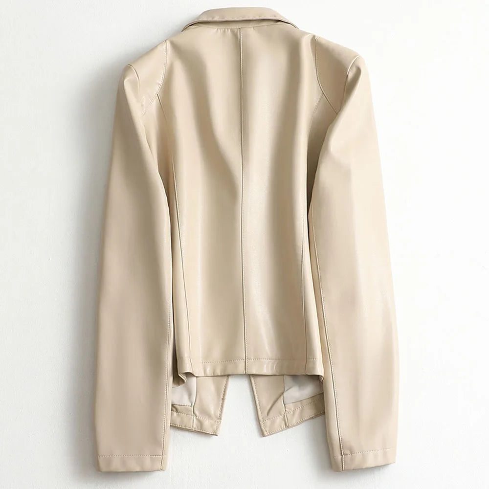 Women's Single-Button Leather Blazer with Close Structured Fit