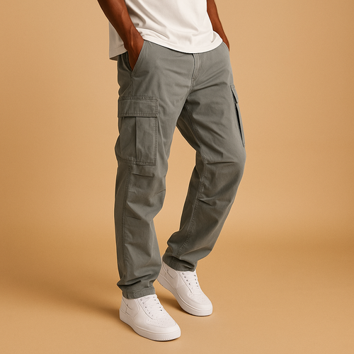 Men's Cotton-Blend Regular-Fit Cargo Trousers for Every Day - Grey