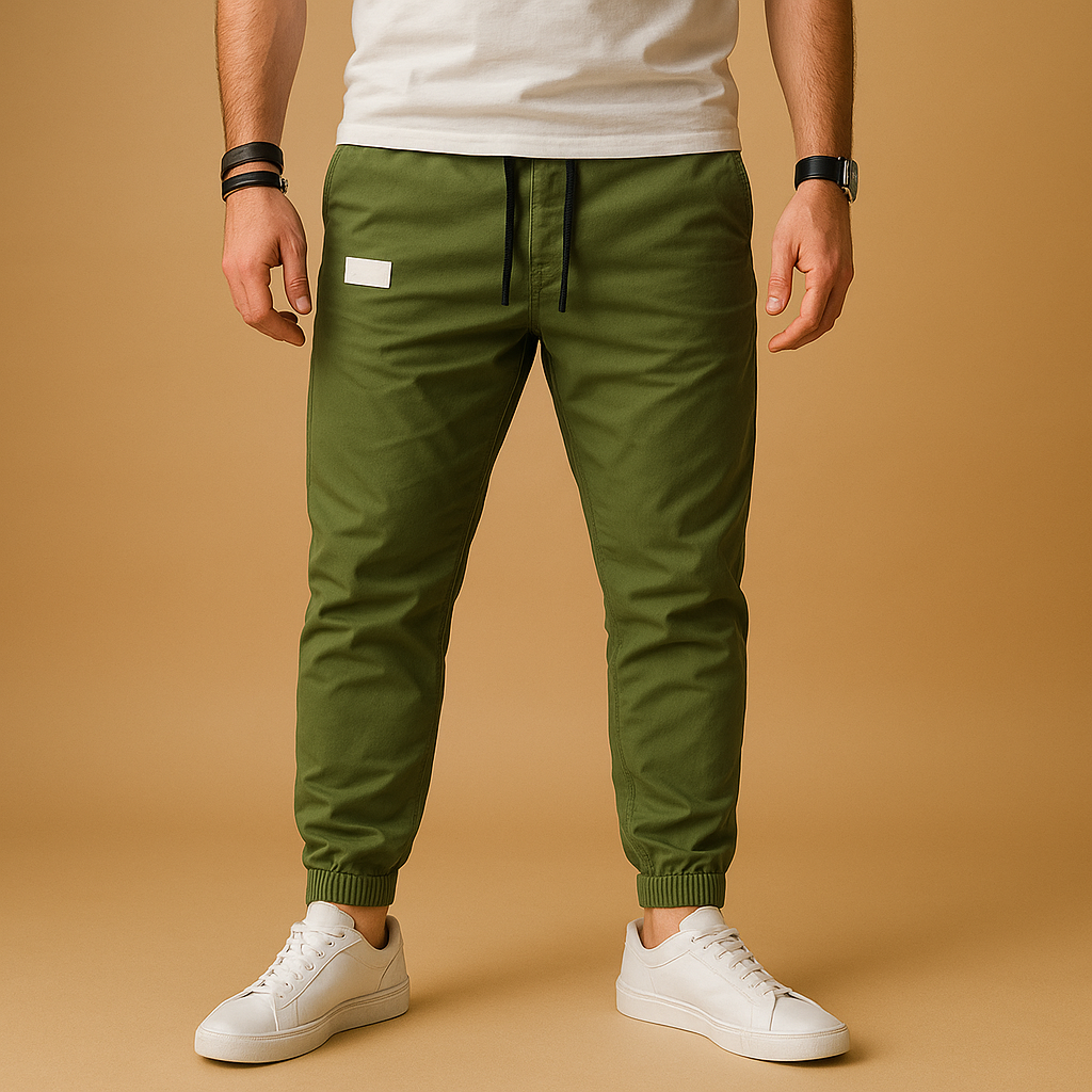 Men's Relaxed Tapered Utility Joggers with Leg Pocket - Olive Green
