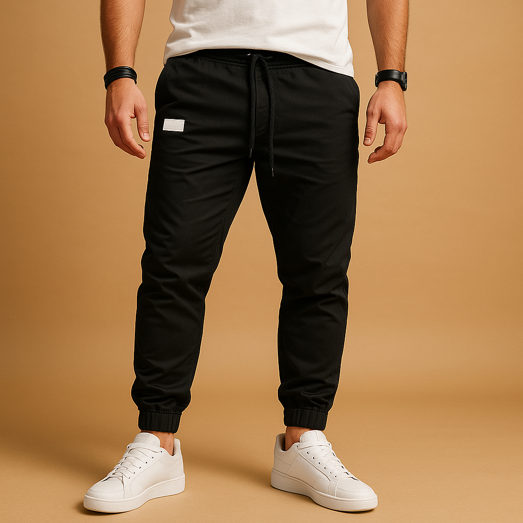 Men's Relaxed Tapered Utility Joggers with Leg Pocket - Black
