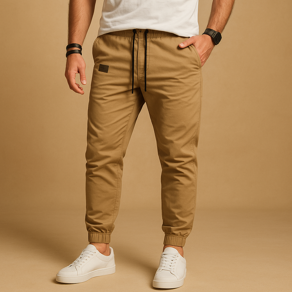Men's Relaxed Tapered Utility Joggers with Leg Pocket - Khaki