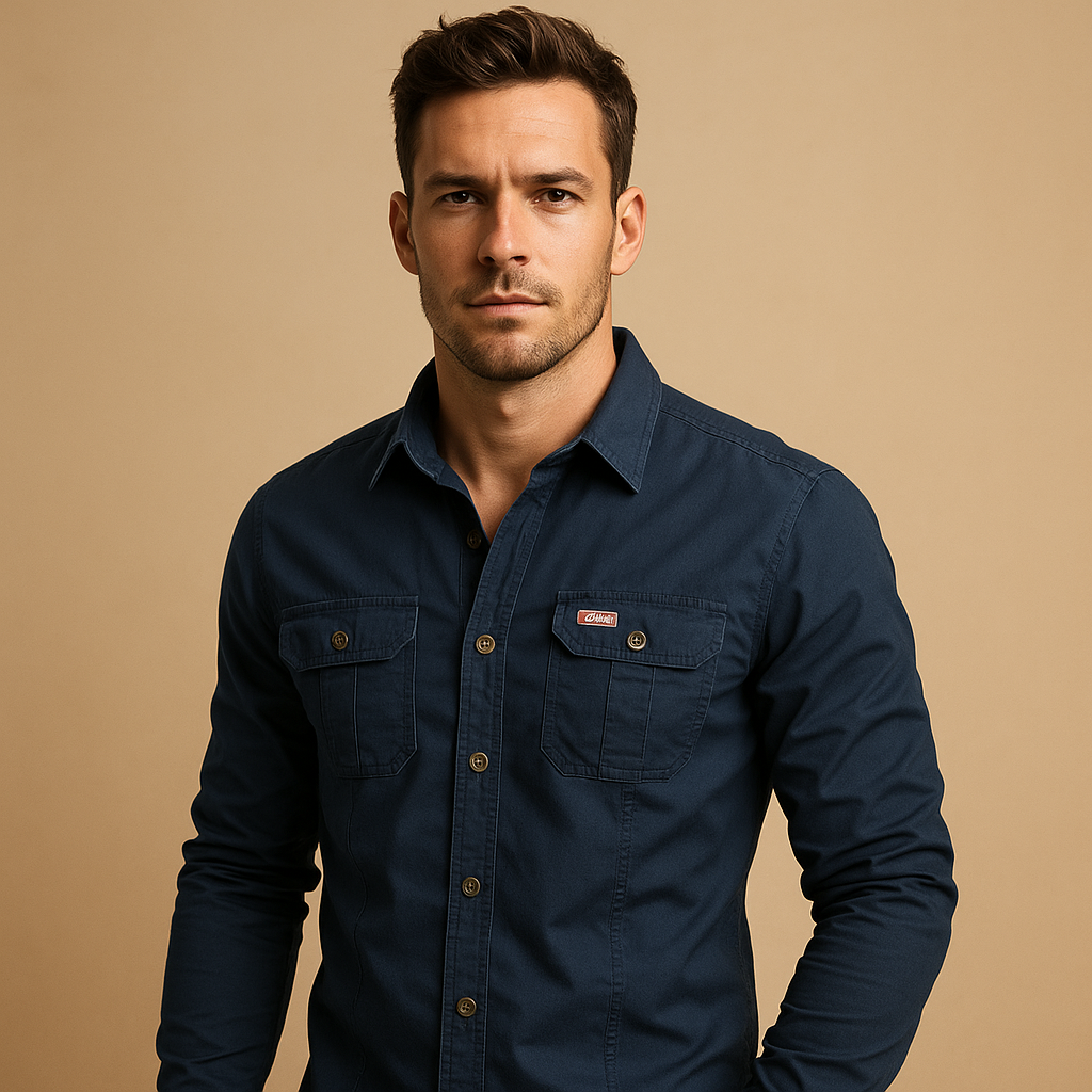 Men's Roll-Sleeve Cargo Shirt in Sturdy Cotton - Dark Blue