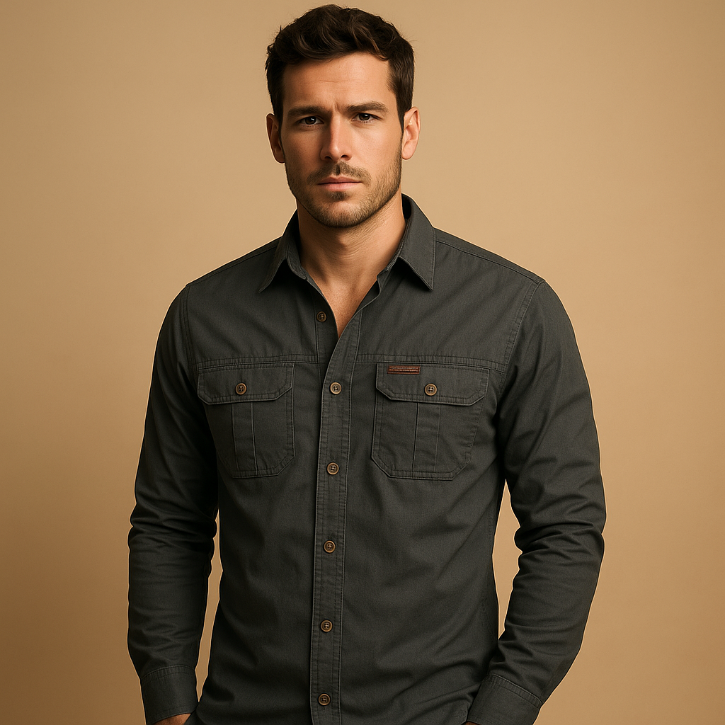 Men's Roll-Sleeve Cargo Shirt in Sturdy Cotton - Dark Grey