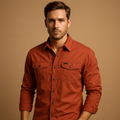 Men's Roll-Sleeve Cargo Shirt in Sturdy Cotton - Red