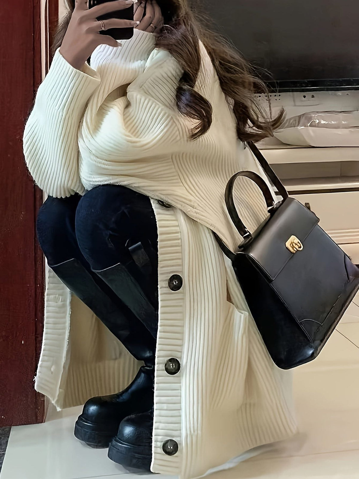 Women's Oversized Textured Knit Cardigan for Easy Layering - Beige