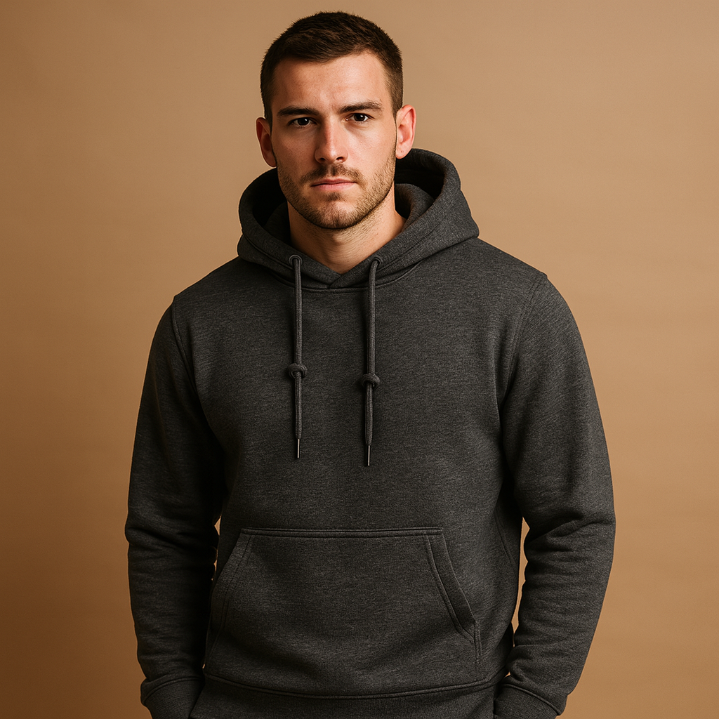 Men's Minimal Front-Pocket Hoodie for Weekend Walks - Dark Grey