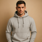 Men's Minimal Front-Pocket Hoodie for Weekend Walks - Light Grey