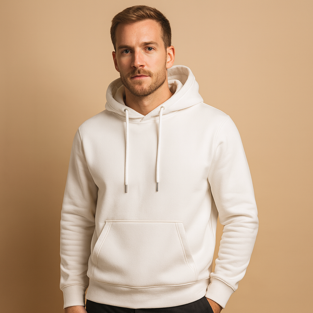 Men's Minimal Front-Pocket Hoodie for Weekend Walks - White