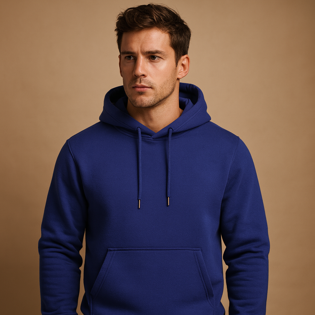 Men's Minimal Front-Pocket Hoodie for Weekend Walks - Dark Blue