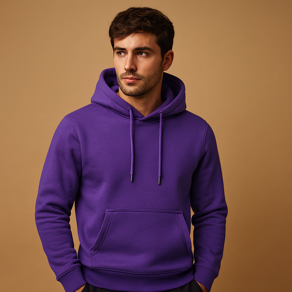 Men's Minimal Front-Pocket Hoodie for Weekend Walks - Purple