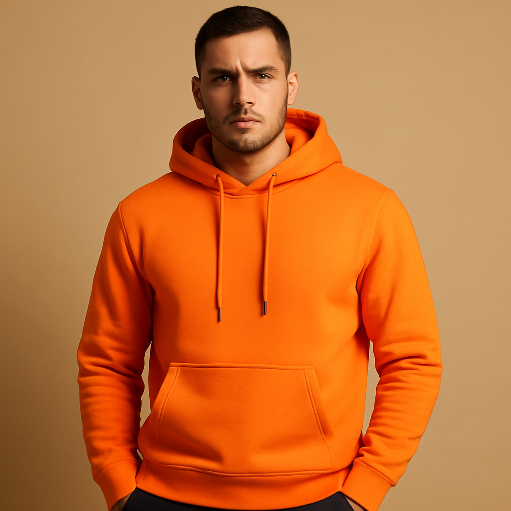 Men's Minimal Front-Pocket Hoodie for Weekend Walks - Orange