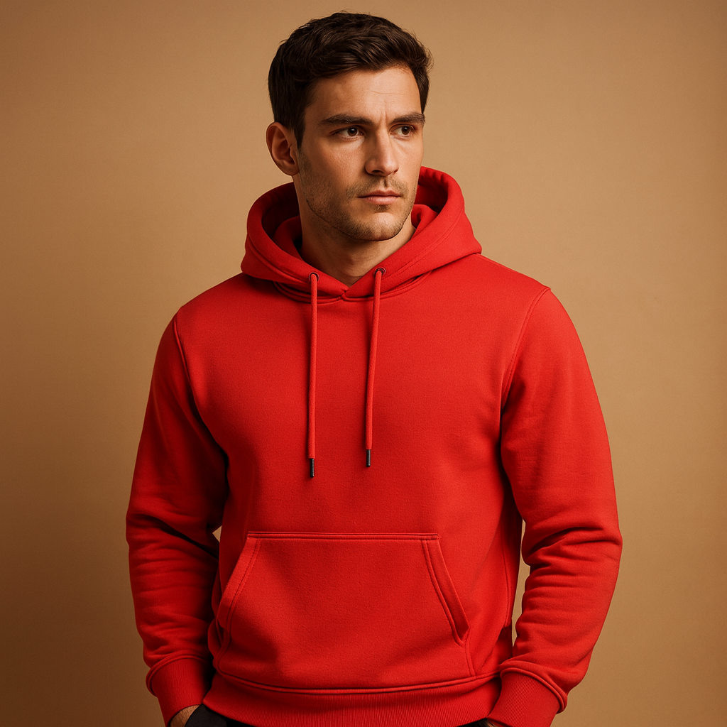 Men's Minimal Front-Pocket Hoodie for Weekend Walks - Red