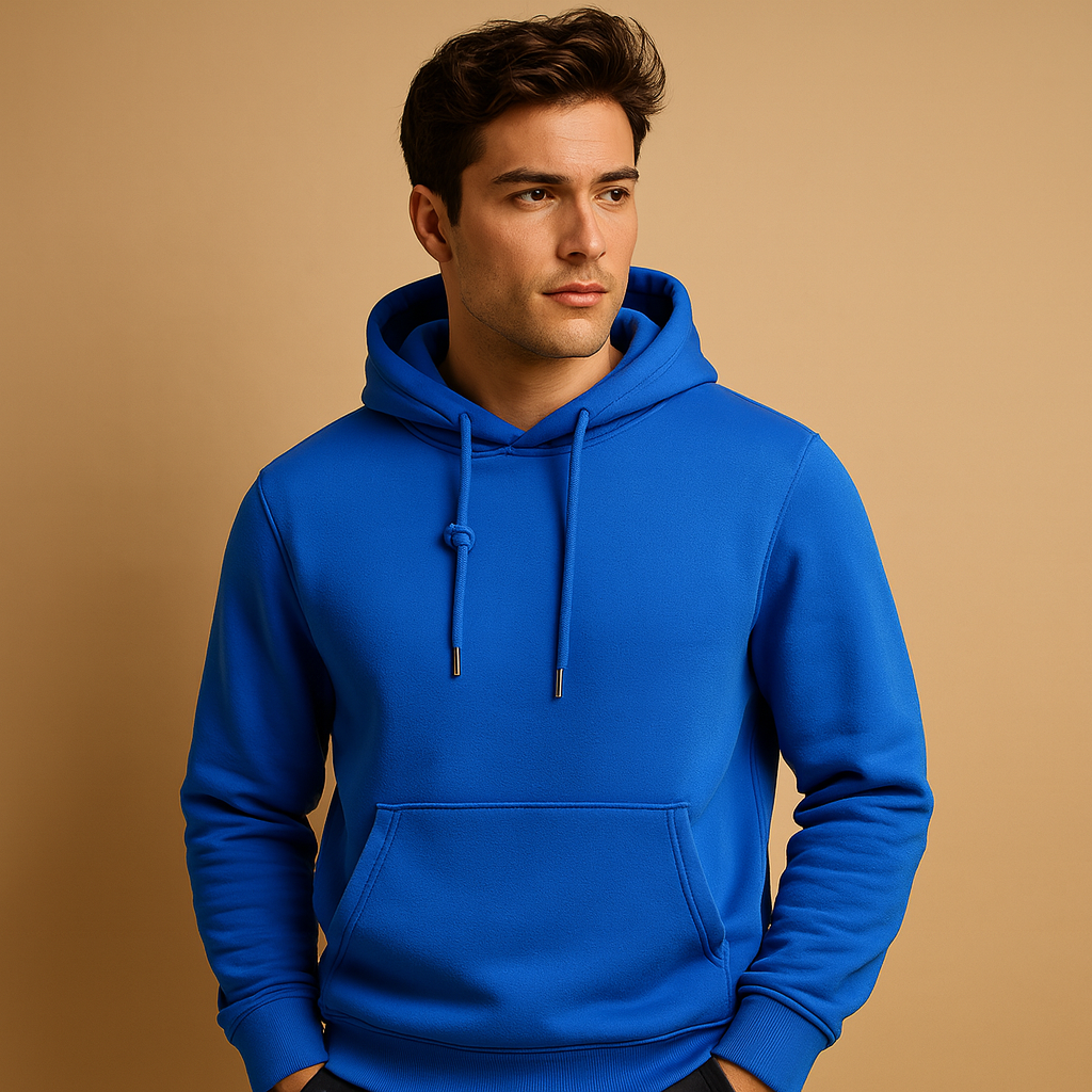 Men's Minimal Front-Pocket Hoodie for Weekend Walks - Royal Blue