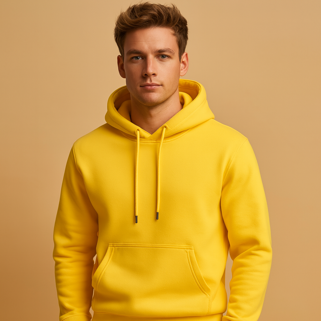 Men's Minimal Front-Pocket Hoodie for Weekend Walks - Yellow