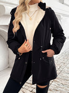 Women's Plush-Lined Winter Jacket with Close-Fitting Hood and Pockets