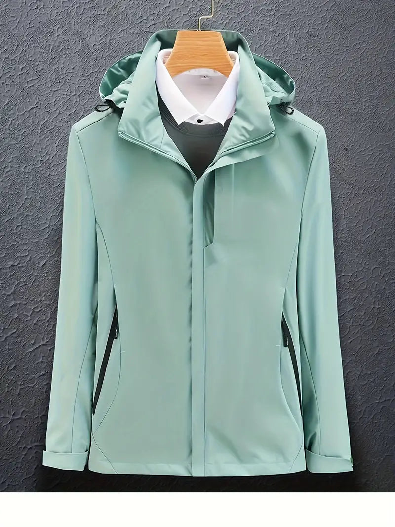 Women's Windproof Zip-Up Softshell Jacket with Hood and High Collar - Light Green