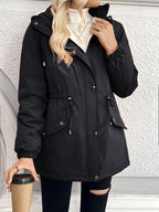 Women's Plush-Lined Winter Jacket with Close-Fitting Hood and Pockets