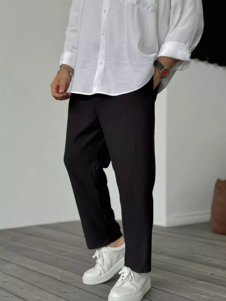 Men's Pull-On Baggy Wide-Leg Trousers for City Days - Black