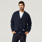 Men's Roomy-Pocket Thick Knit Cotton Cardigan in a Loose Cut