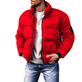 Men's Ribbed-Cuff Quilted Puffer Jacket in a Shorter Length - Red
