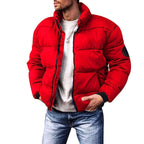 Men's Ribbed-Cuff Quilted Puffer Jacket in a Shorter Length - Red