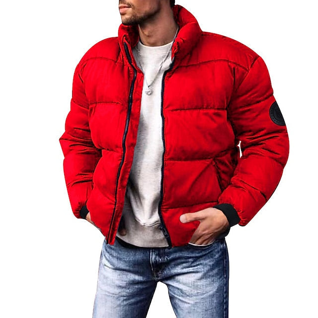 Men's Ribbed-Cuff Quilted Puffer Jacket in a Shorter Length - Red