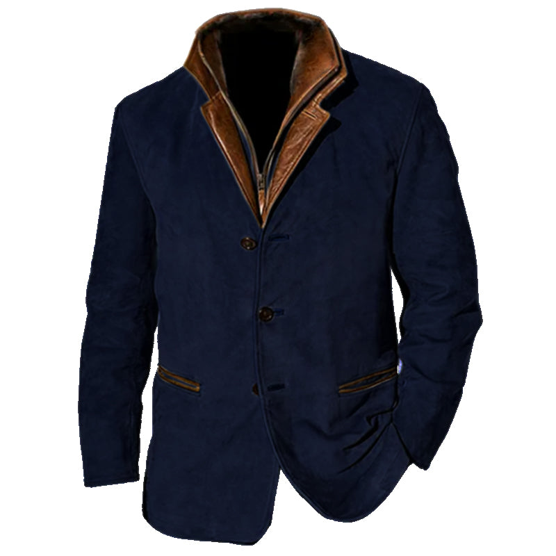 Men's Versatile Button-Front Blazer for Office and Weekend - Navy