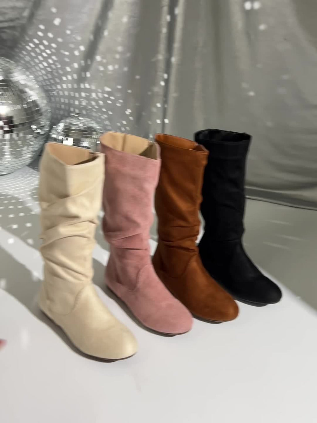 Women's Gathered Low-Heel Boots with Cushioned Footbed and Side Zip