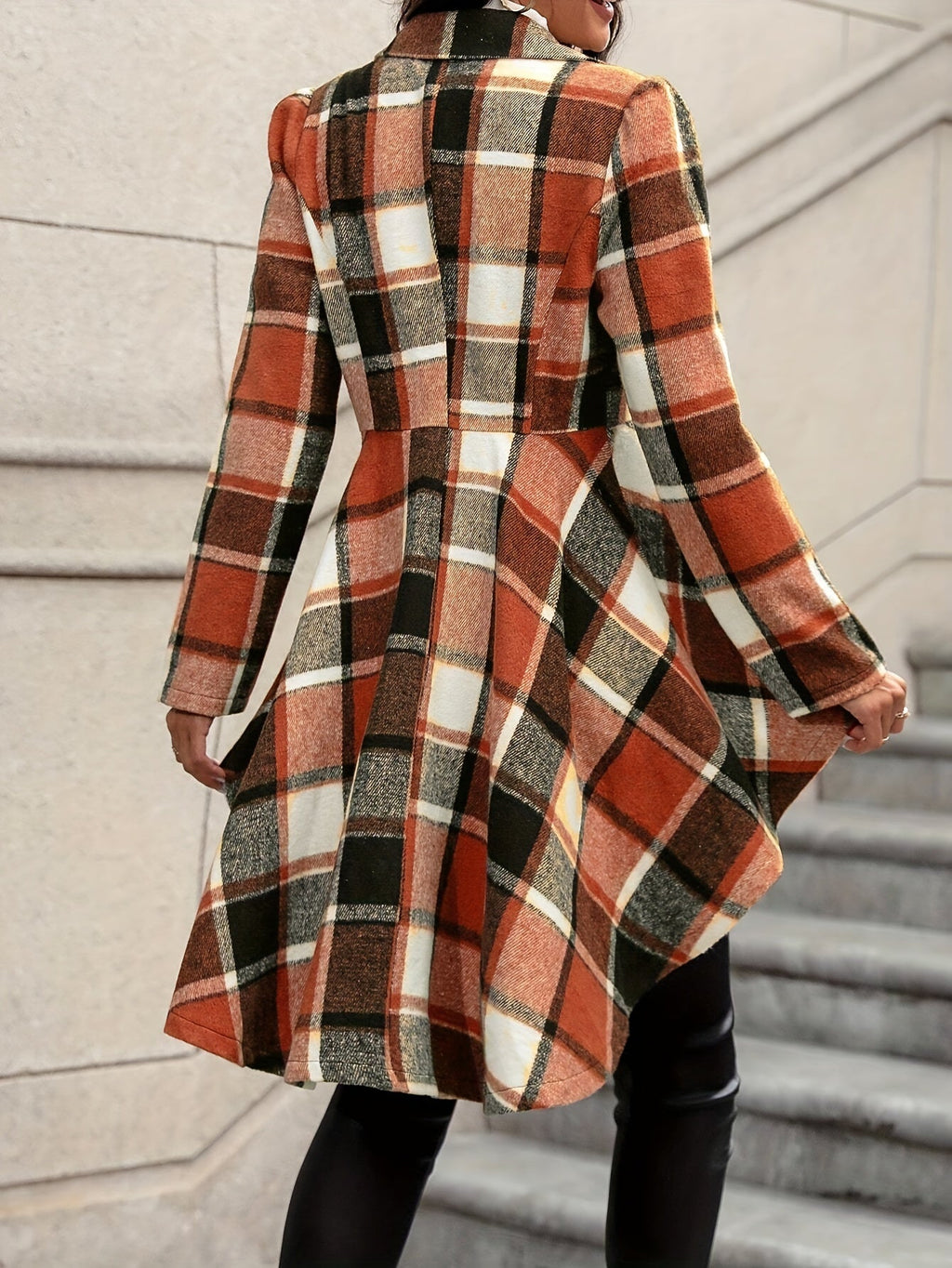 Women's Open-Front Checked Swing Jacket