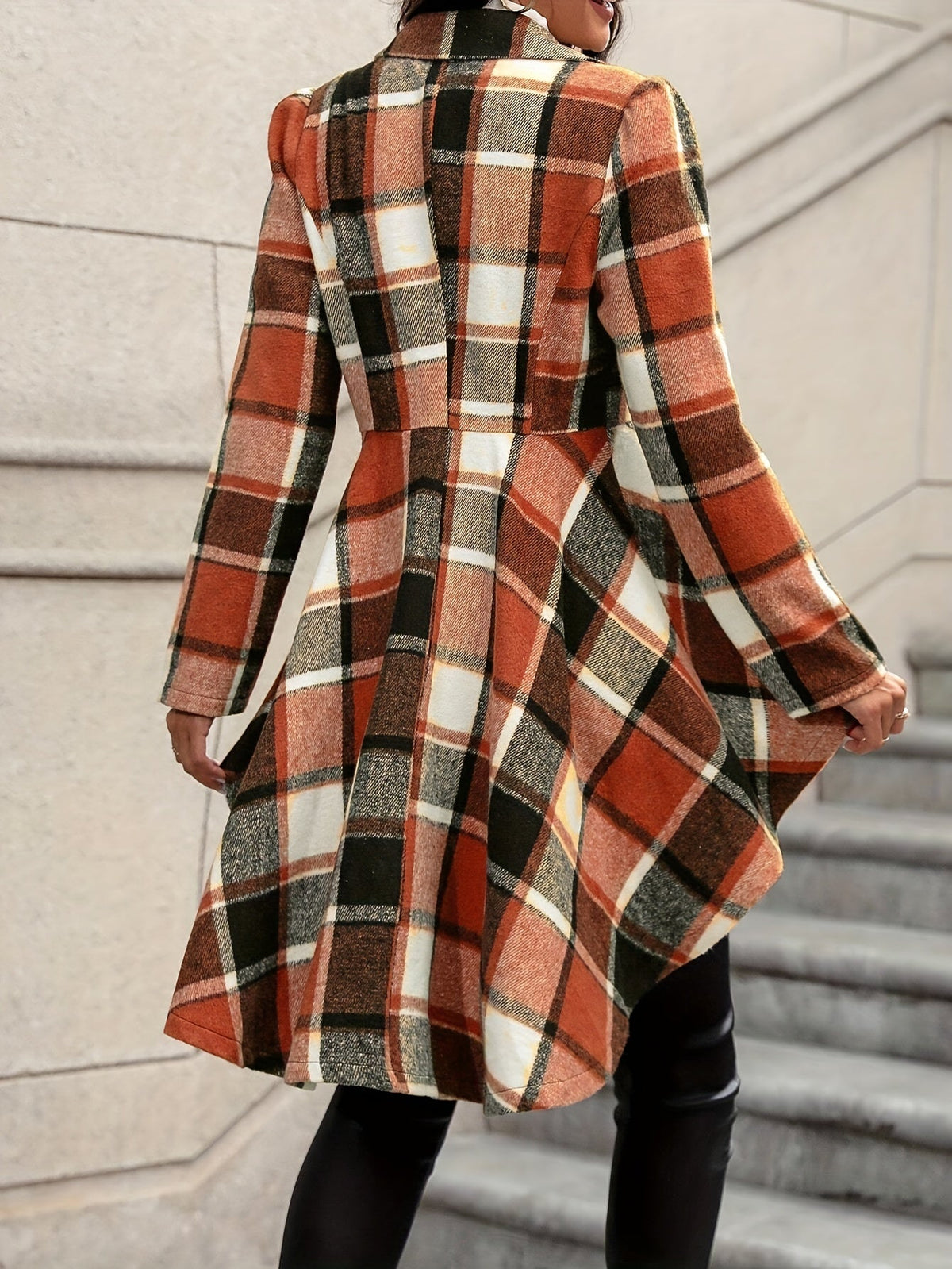 Women's Open-Front Checked Swing Jacket
