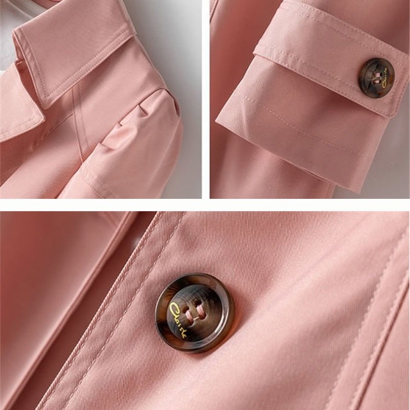 Women's Fitted Knee-Length Trench Coat with Notch Lapels