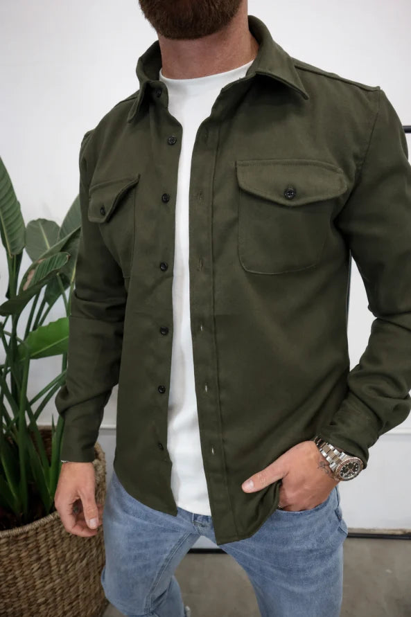 Men's Between-Seasons Shirt Jacket with Button Chest Pockets - Olive