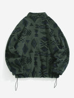 Women's All-Over Pattern Plush Jacket with Relaxed Fit and Zip