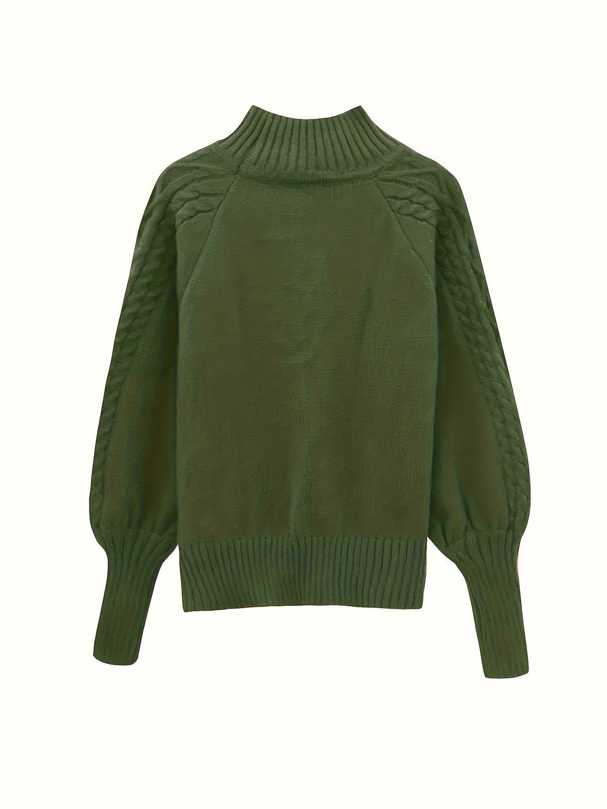 Women's Cable-Knit Mock Neck Jumper for Spring and Autumn - Green