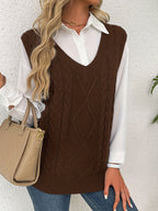 Women's Sleeveless Cable Knit Layering Slipover with V-Neck