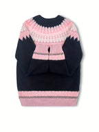 Women's Warm Jacquard Chunky Knit Jumper with Crew Neck