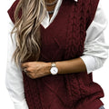 Women's Sleeveless Cable Knit Layering Slipover with V-Neck - Burgundy