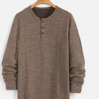 Men's Button-Neck Cable Knit Henley for Spring and Autumn - Khaki