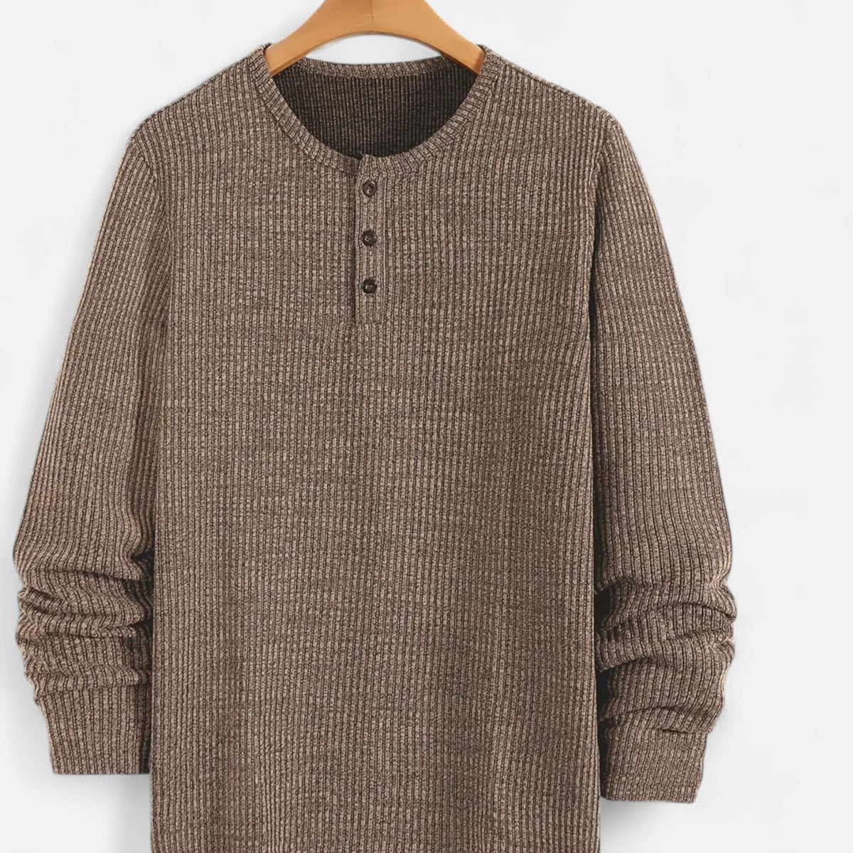Men's Button-Neck Cable Knit Henley for Spring and Autumn - Khaki