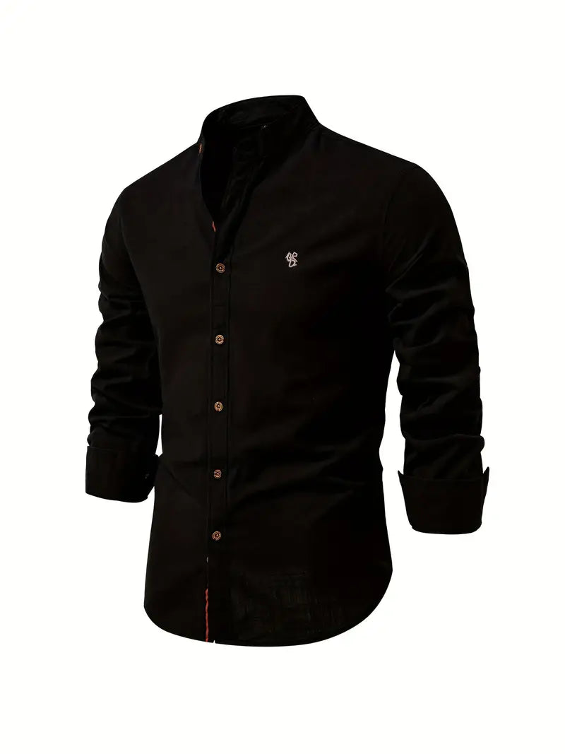 Men's Slim-Cut Desk-to-Dinner Shirt with Long Sleeves - Black