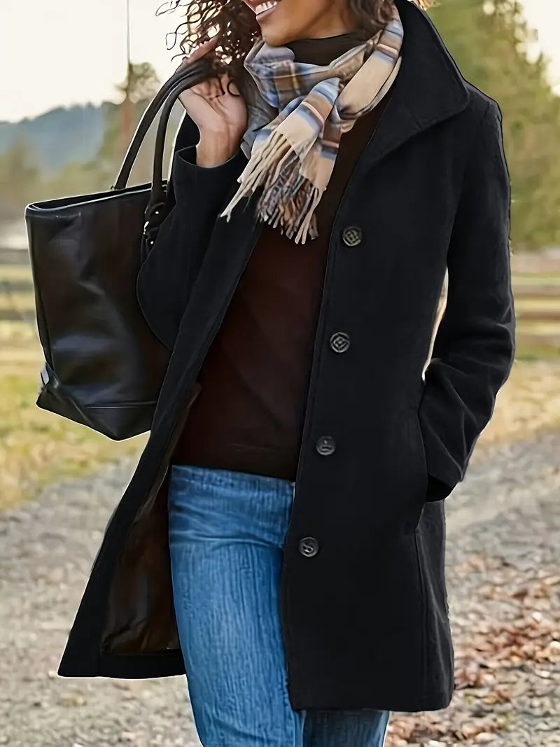 Women's Figure-Following Warm-Lined Classic Coat - Black