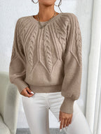 Women's Cable-Knit Jumper with Gathered Lantern Sleeves