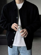 Men's Roomy Soft-Knit Cardigan with Traditional Collar
