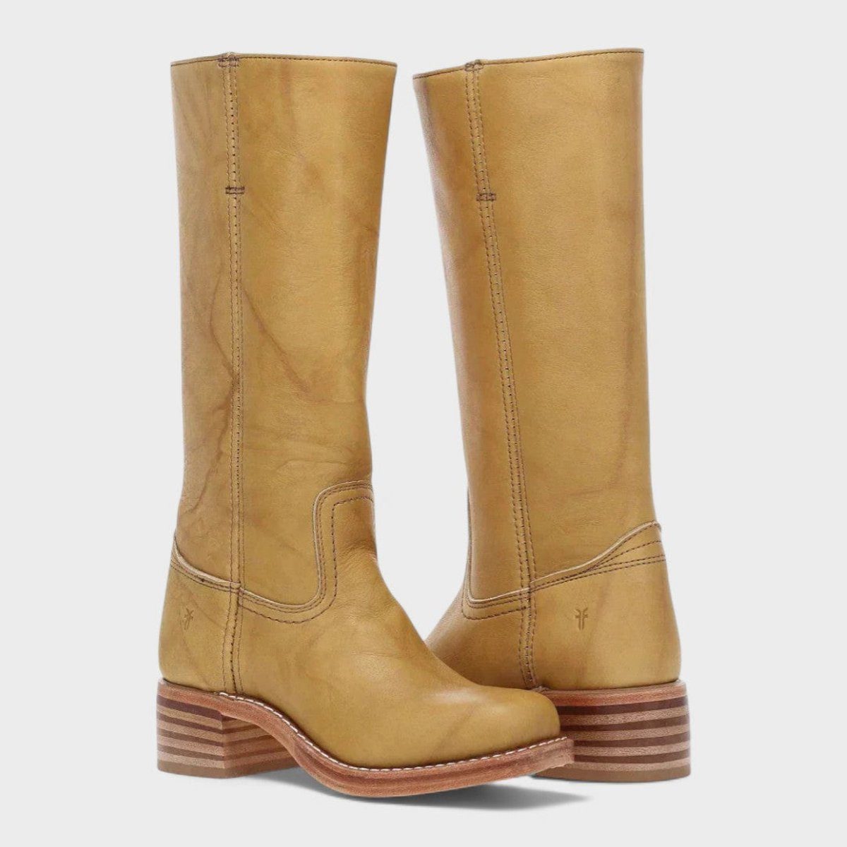 Women's Leather Western Boots with Centre Seam and Two-Tone Lining - Yellow