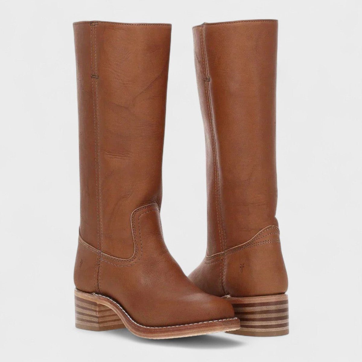 Women's Leather Western Boots with Centre Seam and Two-Tone Lining - Brown