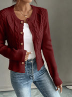 Women's Short Textured Cable Cardigan with Statement Buttons